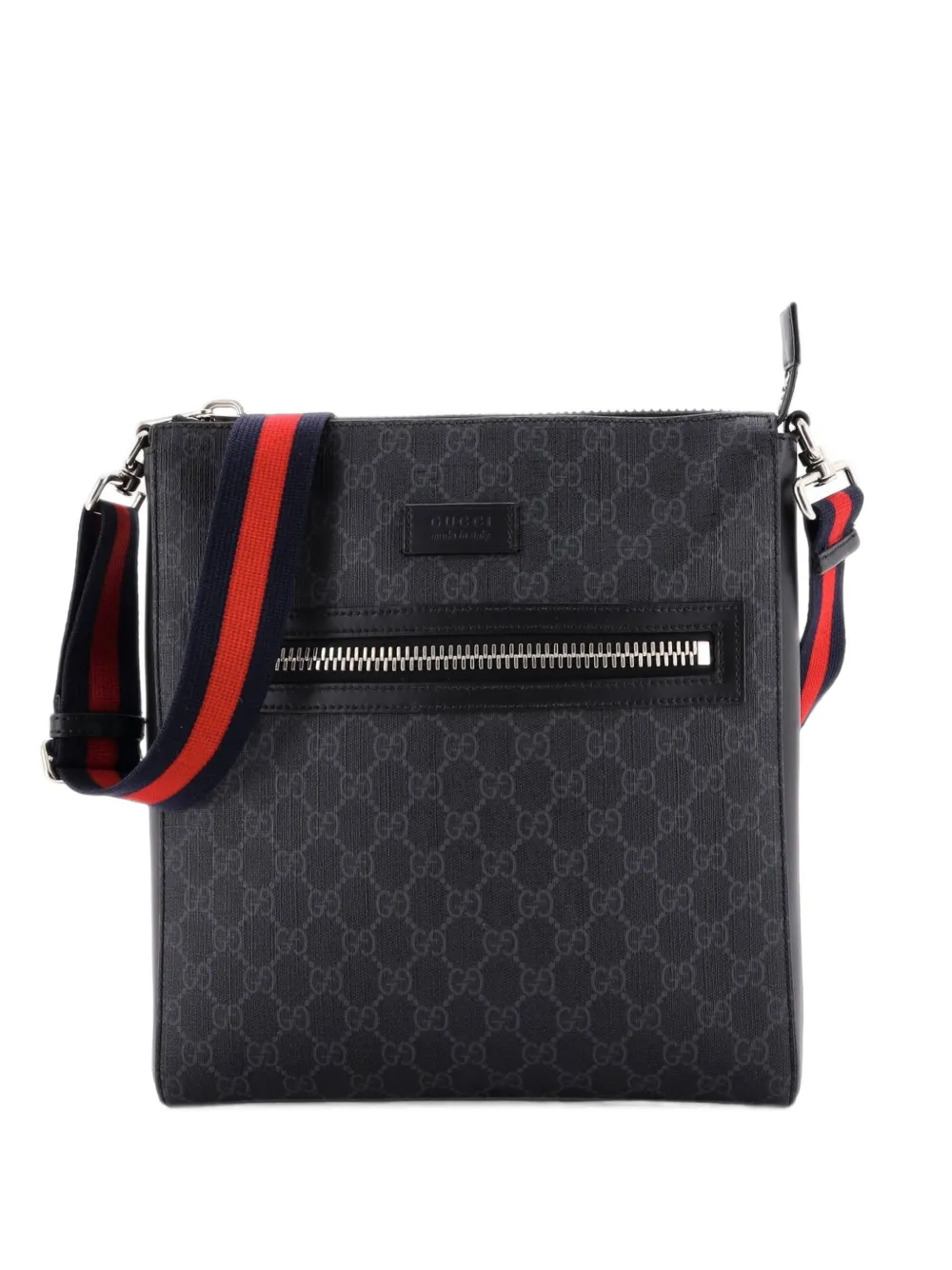 Gucci Pre-Owned Web Strap Front Zip Messenger Bag GG Coated Canvas Medium crossbody bag - Nero