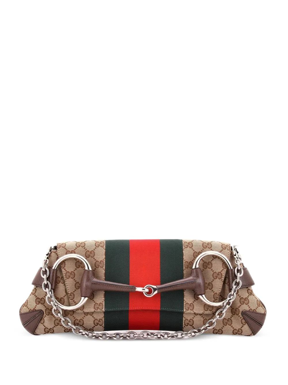 Gucci Pre-Owned Horsebit NM Web Chain Clutch GG Canvas Medium shoulder bag - Brown