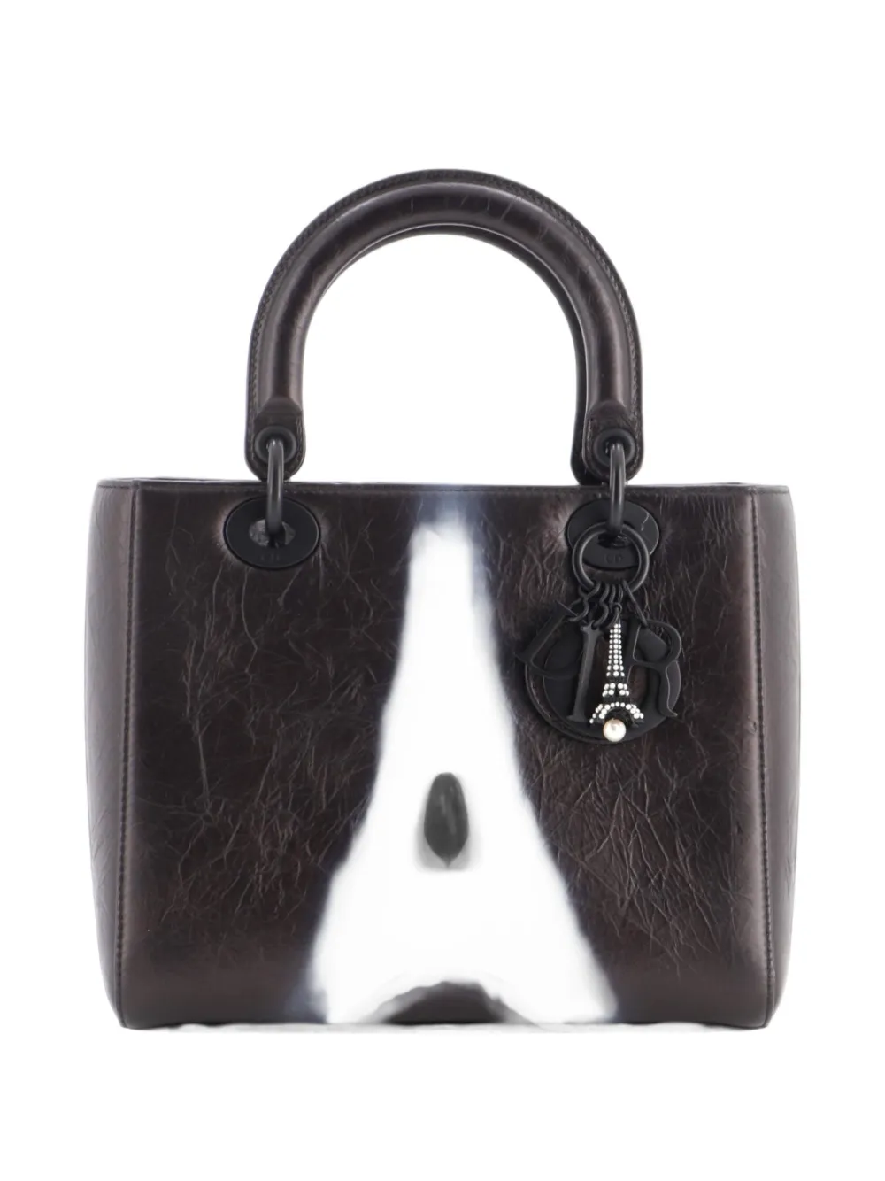 Christian Dior Pre-Owned Lady Dior Bag Limited Edition Eiffel Tower Printed Leather Medium tote bag - Nero