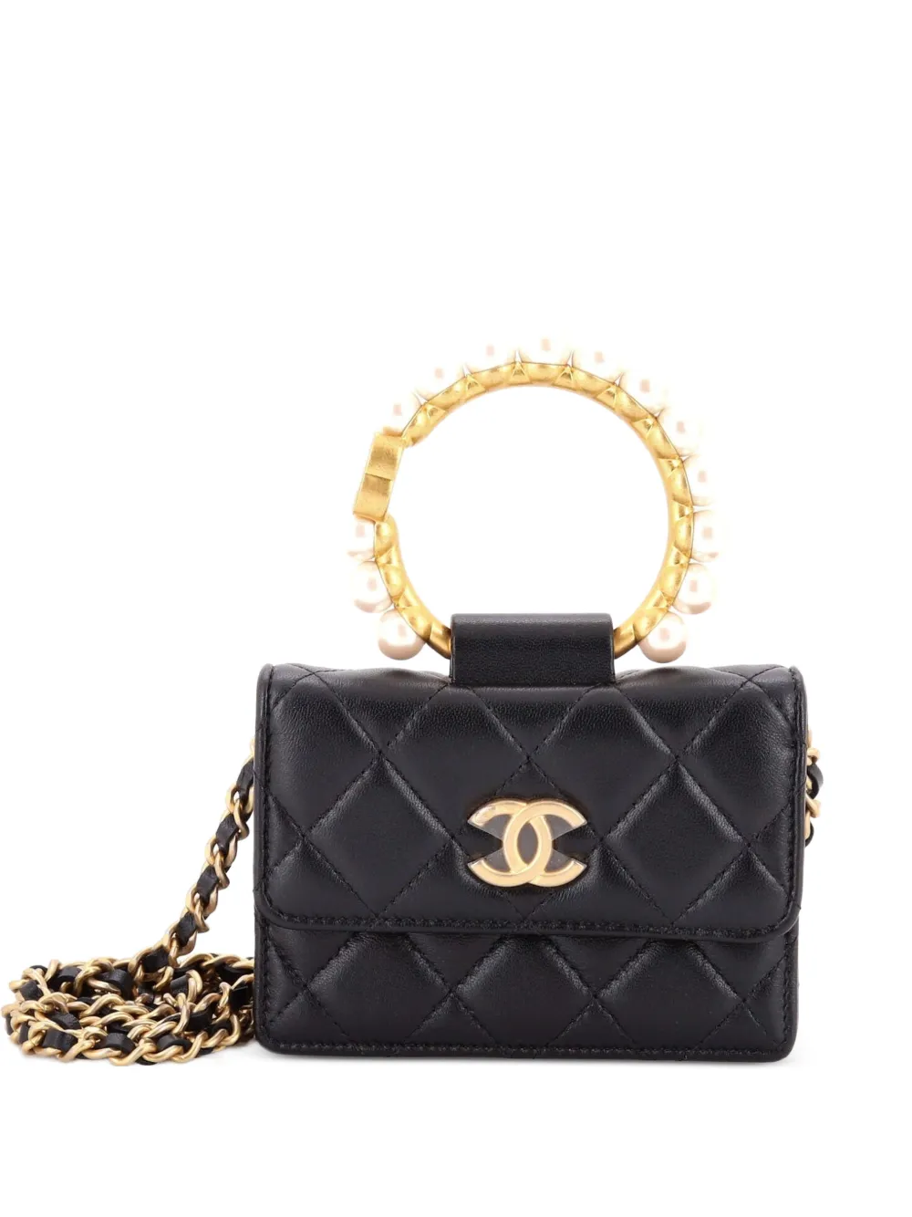 CHANEL Pre-Owned Pearl Crown with Chain Quilted Lambskin clutch bag - Schwarz