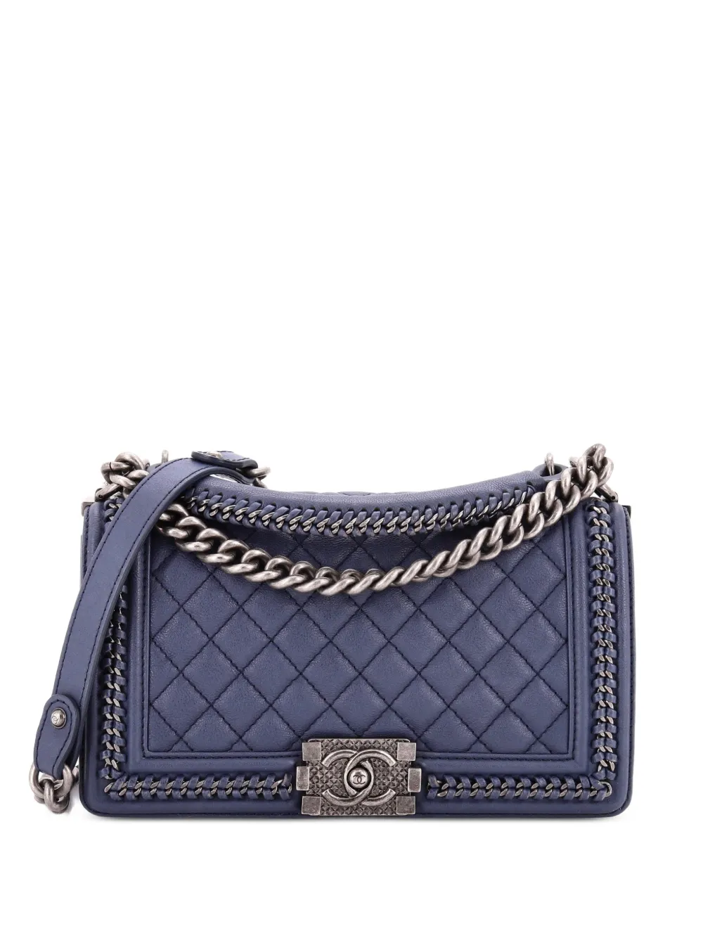 CHANEL Pre-Owned Borsa a spalla Boy media in pelle di vitello trapuntata - Blu