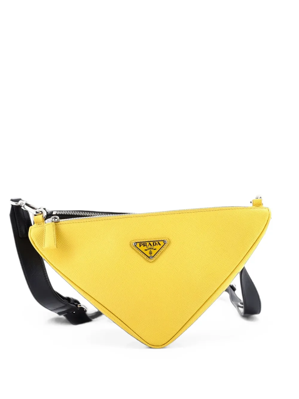 Prada Pre-Owned Borsa a tracolla in pelle Saffiano con logo e zip - Nero