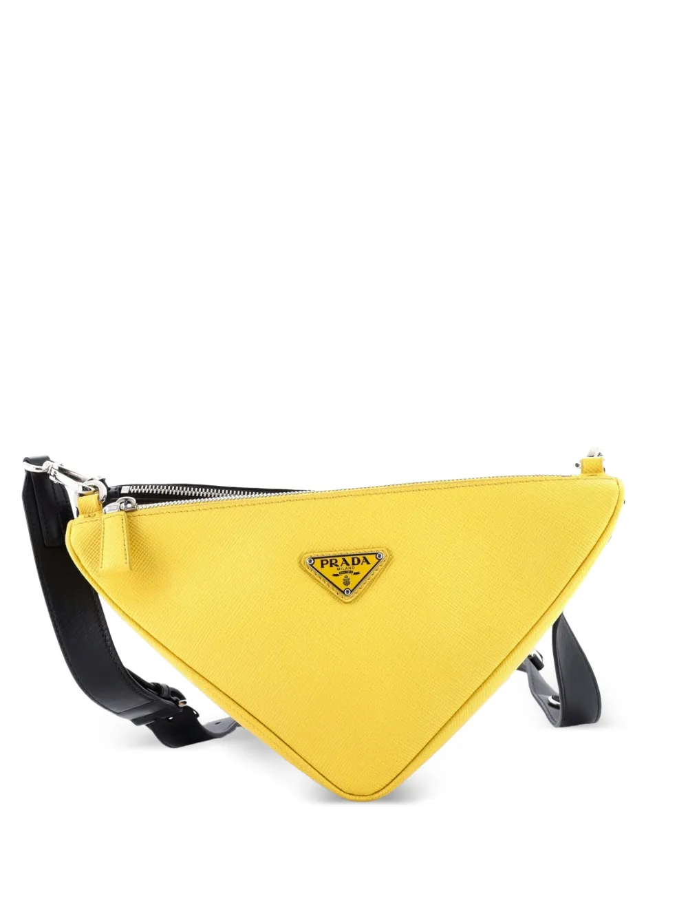 Prada Pre-Owned sac à bandoulière zippé en cuir Saffiano et cuir à double triangle et logo - Noir Prada Pre-Owned sac à bandoulière zippé en cuir Saffiano et cuir à double triangle et logo - Noir