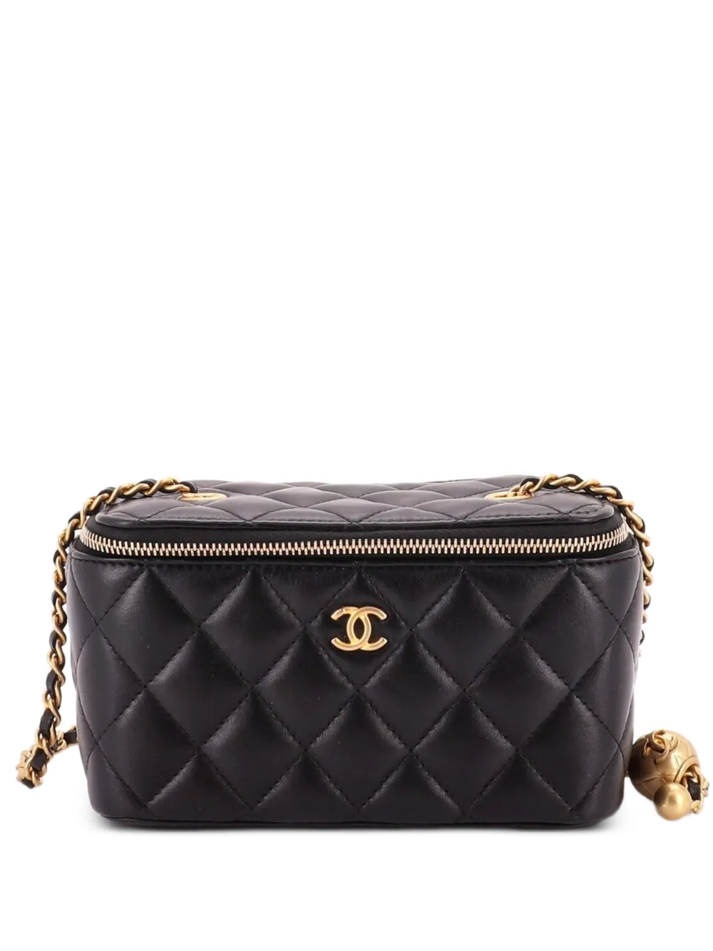 CHANEL Pre-Owned Pearl Crush Vanity Case with Chain Quilted Lambskin Small clutch bag - Nero