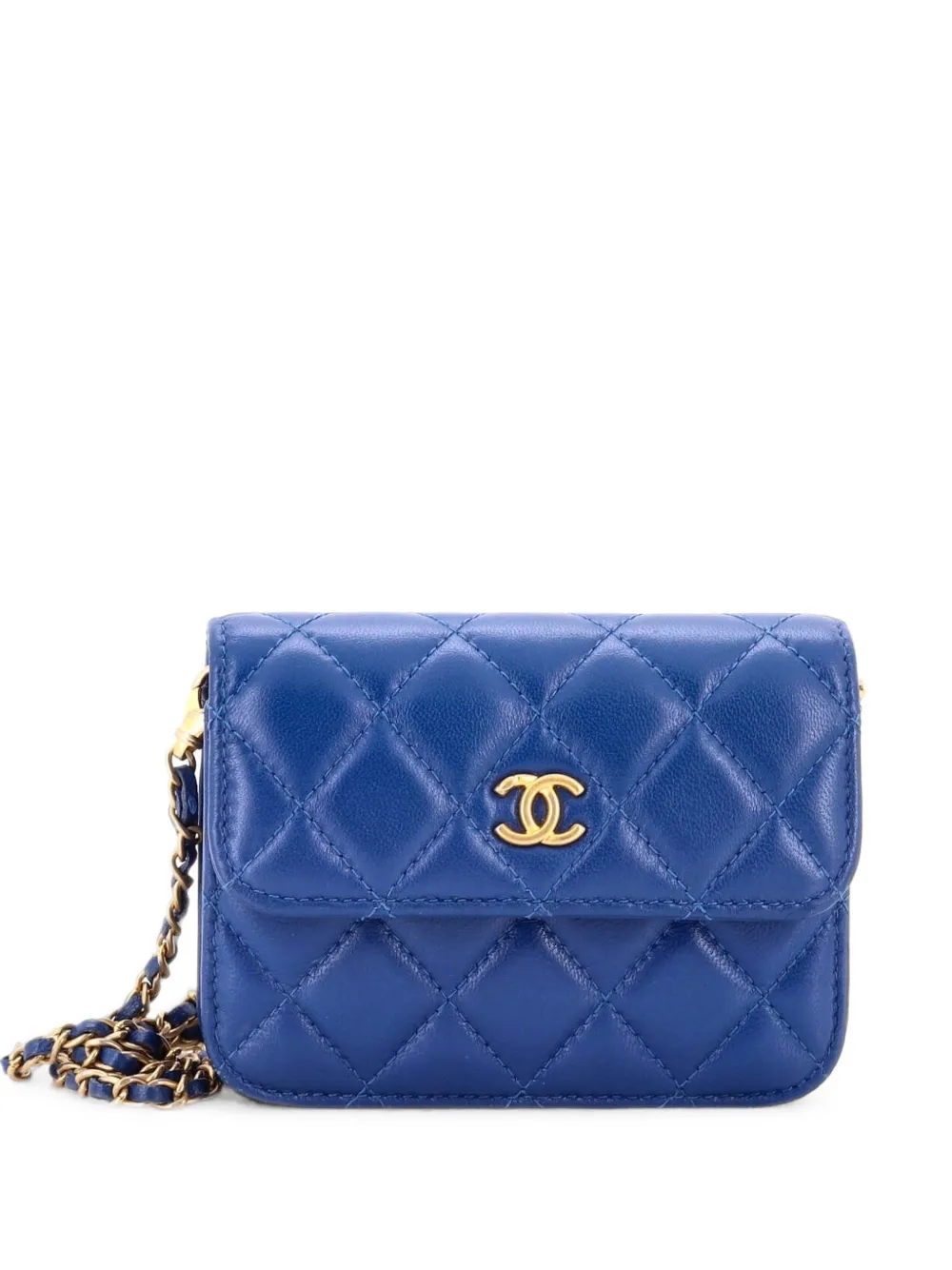 Pre-owned Chanel Pearl Crush Flap Clutch With Chain Quilted Lambskin Mini Crossbody Bag In Blue