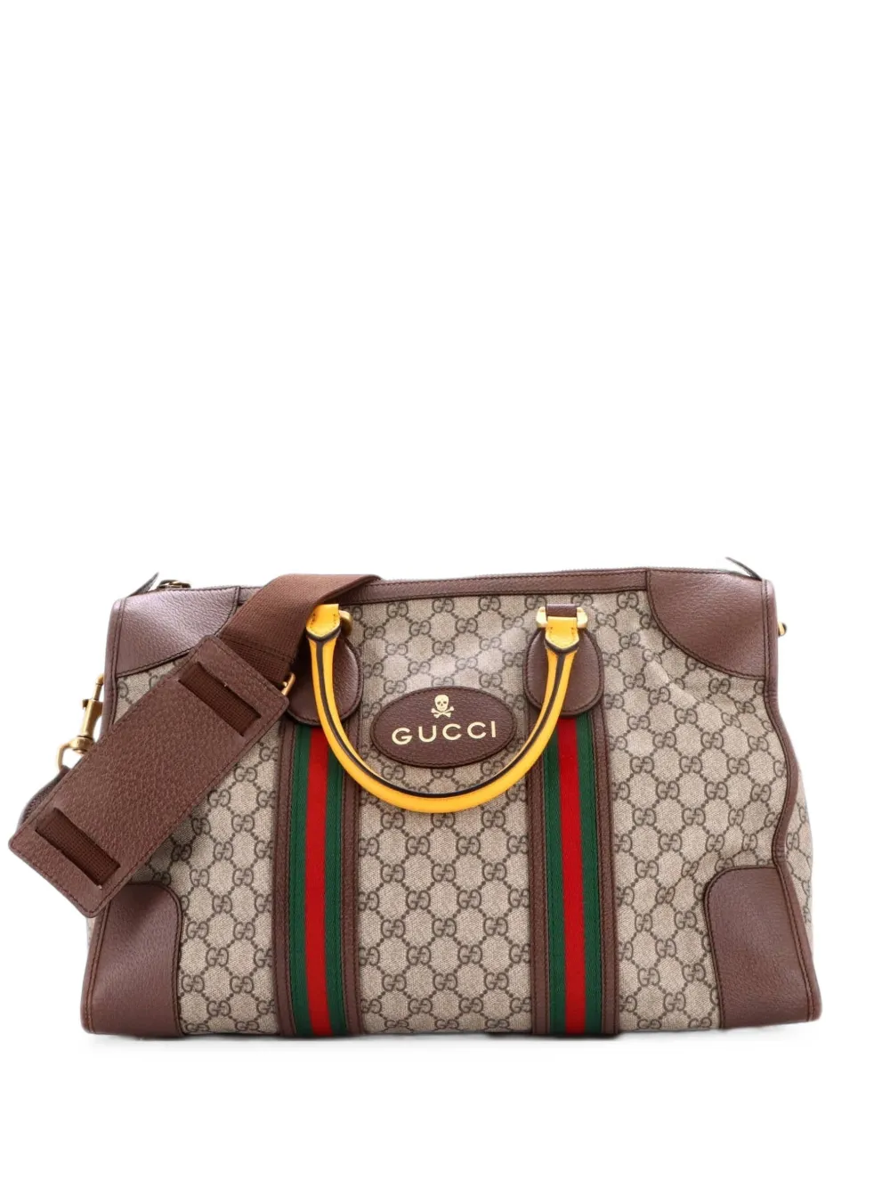 Gucci Pre-Owned Borsa da viaggio Neo Vintage media in tela cerata GG con decorazione Web - Marrone