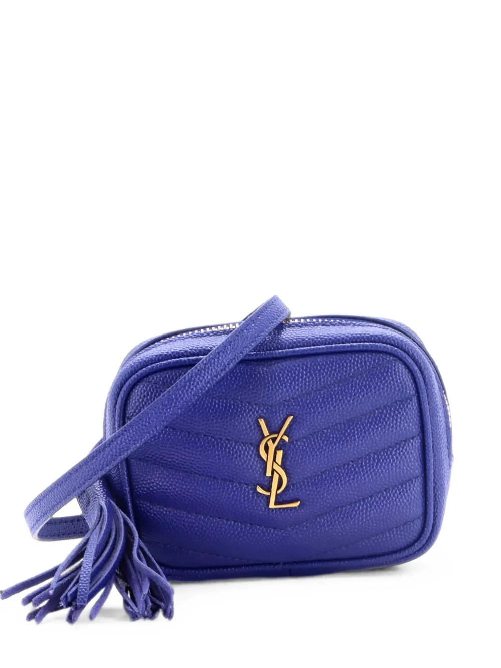 Pre-owned Saint Laurent Lou Camera Bag Matelasse Chevron Leather Baby Crossbody Bag In Blue