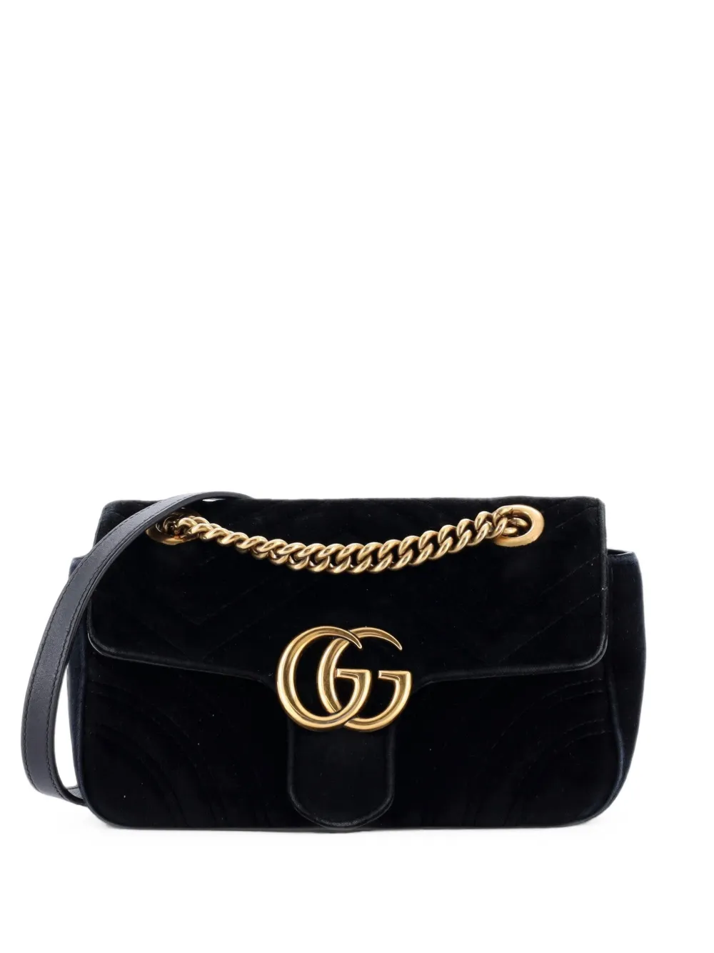Gucci Pre-Owned GG Marmont Flap Bag Matelasse Velvet Mini shoulder bag - Nero