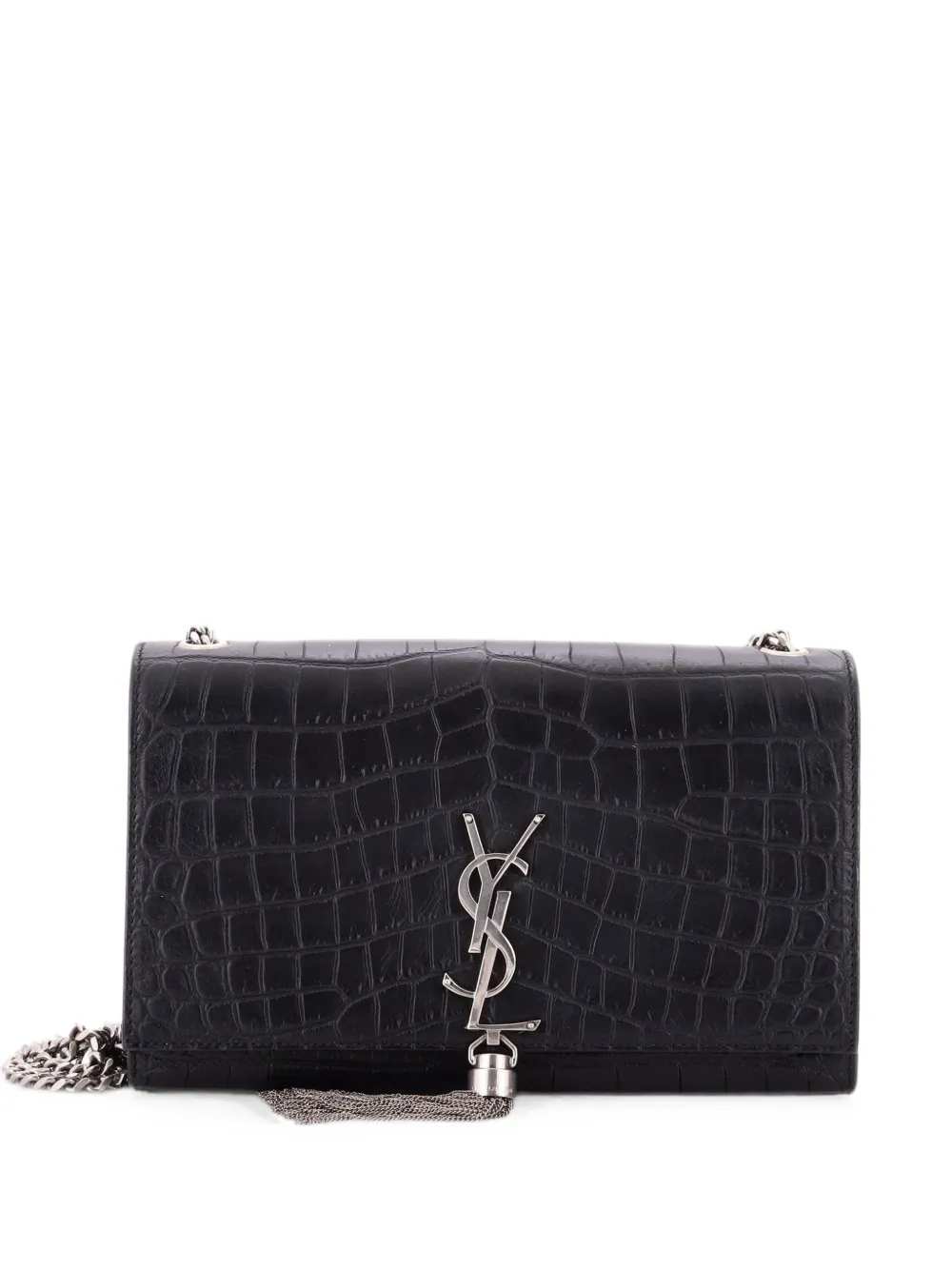 Saint Laurent Pre-Owned Mittelgroß Classic Monogram Umhängetasche aus Leder mit Kroko-Prägung und Quaste - Schwarz