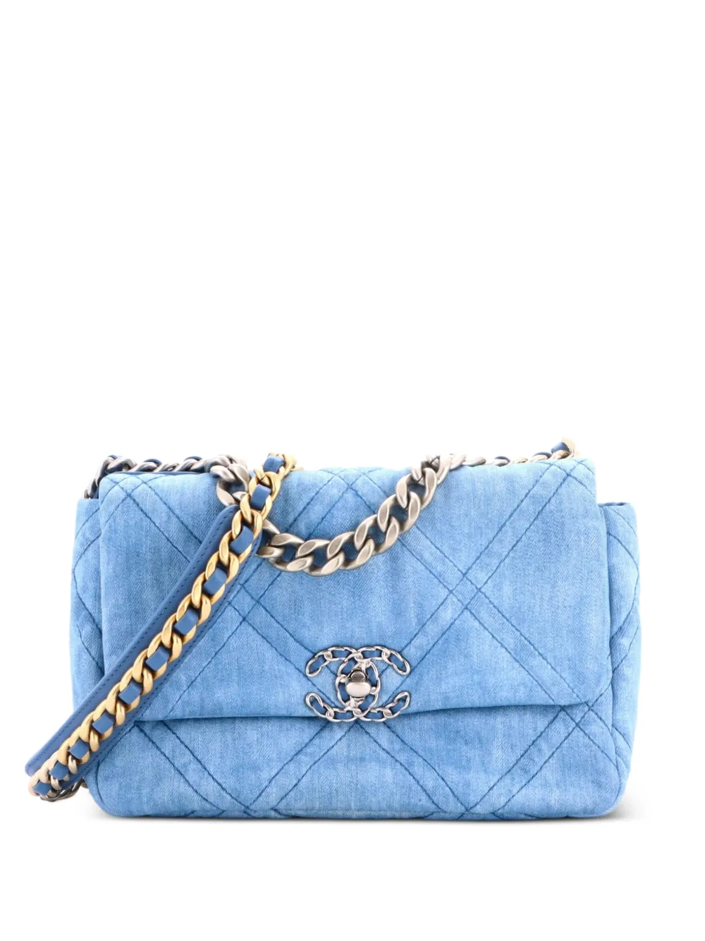 CHANEL Pre-Owned 19 Flap Bag Quilted Denim Medium shoulder bag - Blu