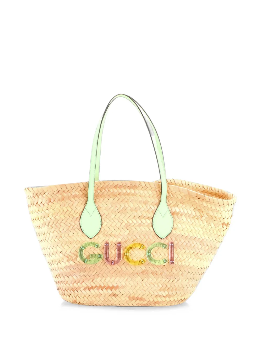 Gucci Pre-Owned Logo Open Woven Raffia Small tote bag - Verde