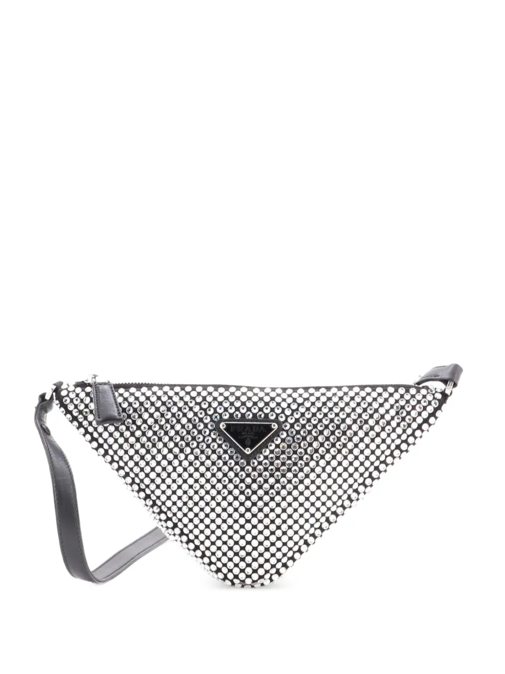 Prada Pre-Owned Borsa a tracolla mini a triangolo in raso con cristalli e manico - Nero