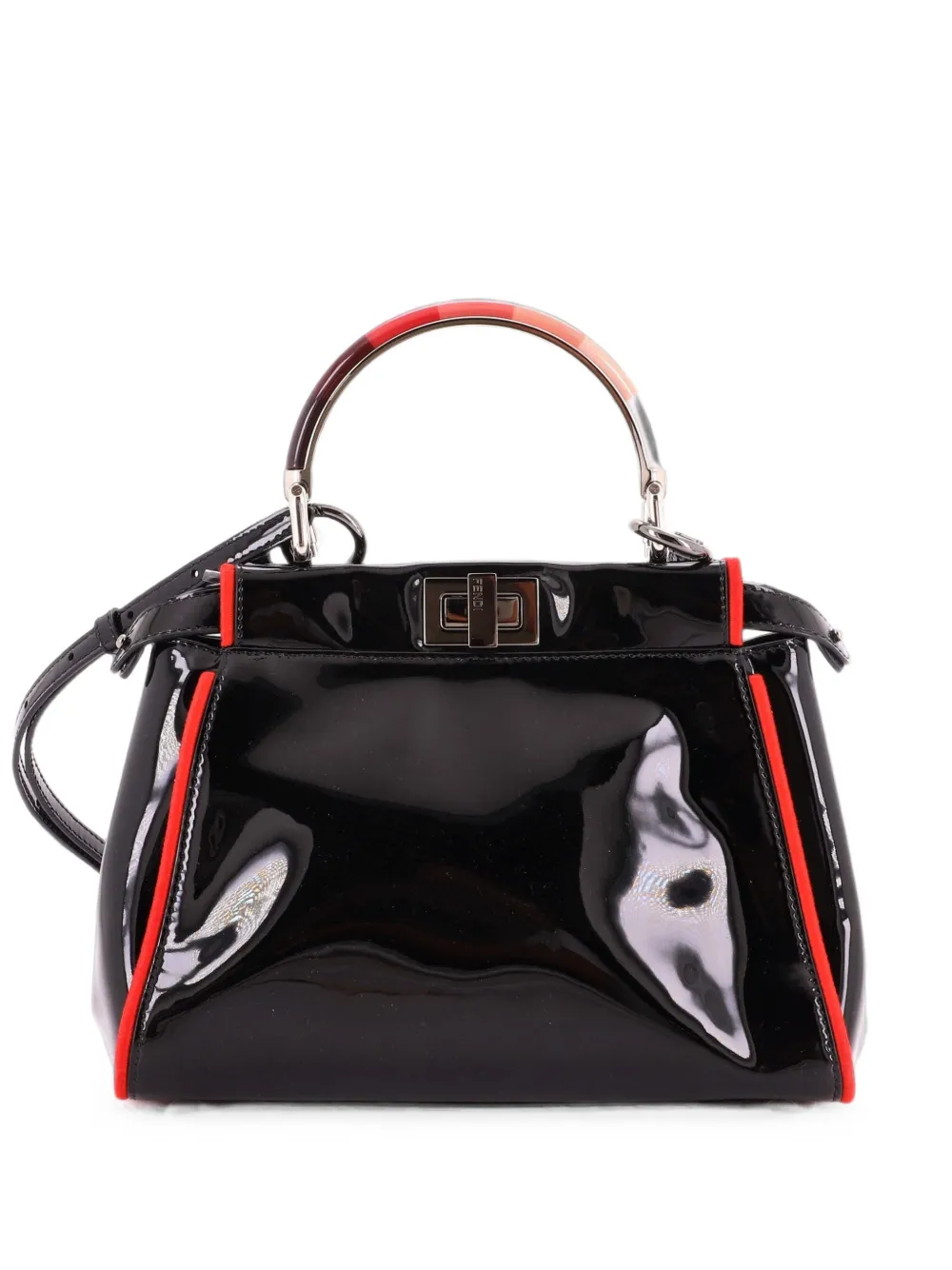 Fendi Pre-Owned Borsa a spalla Peekaboo mini con finitura lucida e manico in resina - Nero
