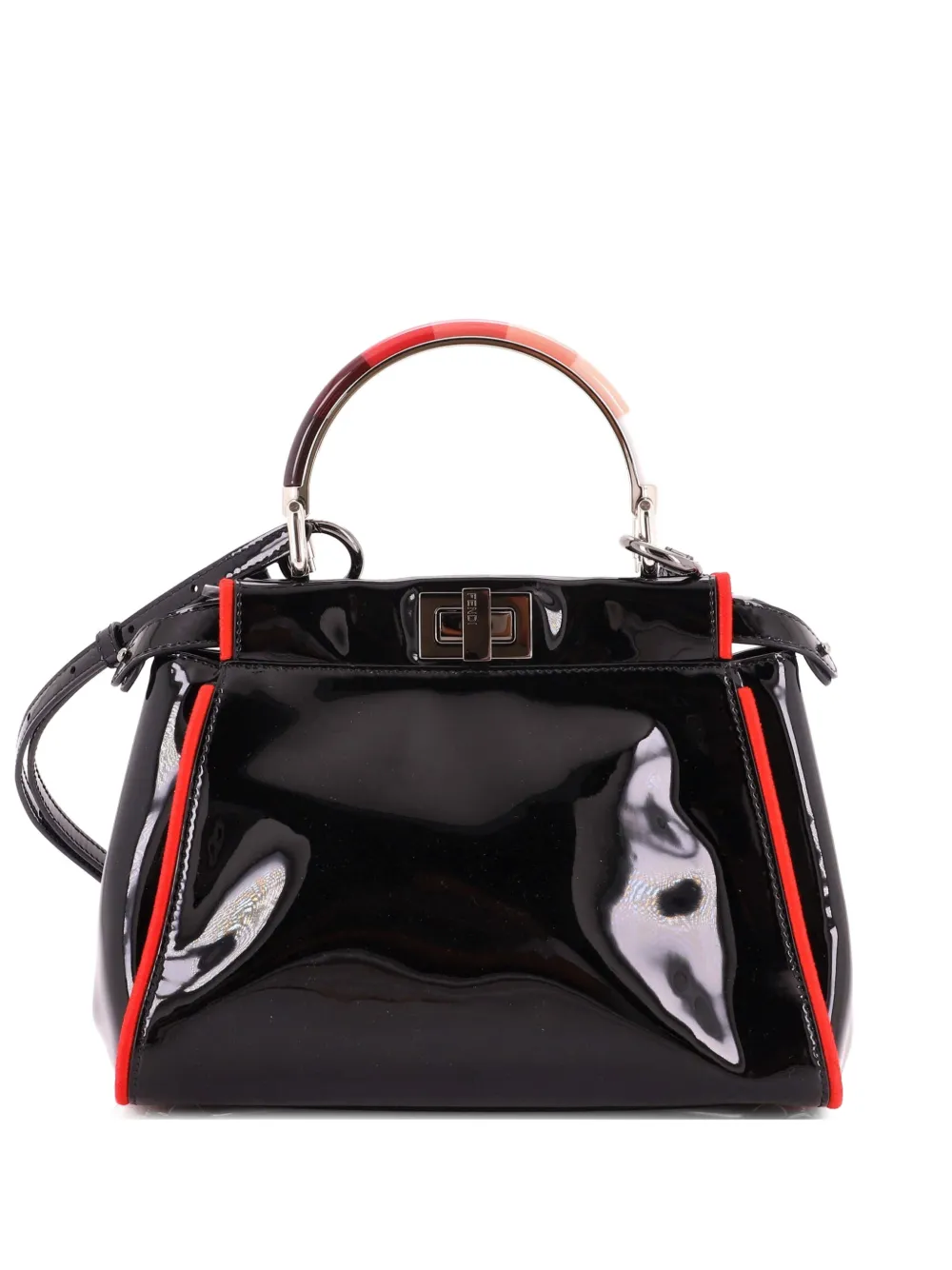 Fendi Pre-Owned Borsa a spalla Peekaboo mini con finitura lucida e manico in resina - Nero