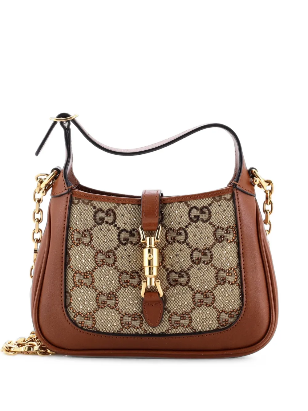 Gucci Pre-Owned Jackie 1961 Chain Crystal Embellished GG Canvas Mini hobo bag - Marrone