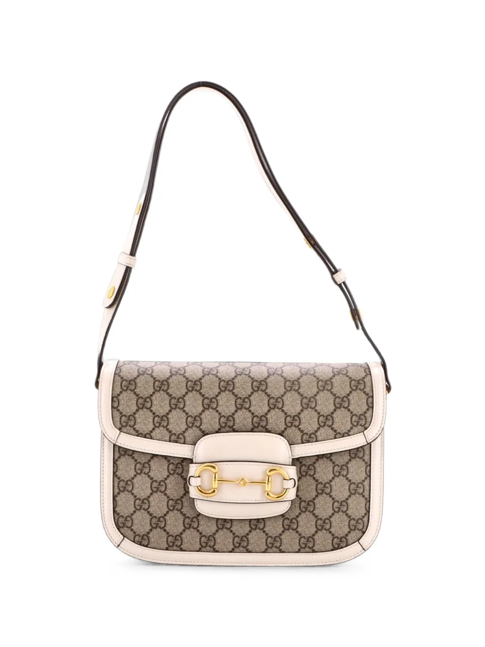Gucci Pre-Owned Horsebit 1955 GG Coated Canvas with Leather Small shoulder bag - Bianco