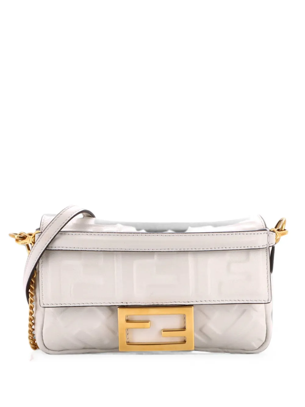 Fendi Pre-Owned Borsa a tracolla Baguette NM mini in pelle goffrata con motivo Zucca - Bianco