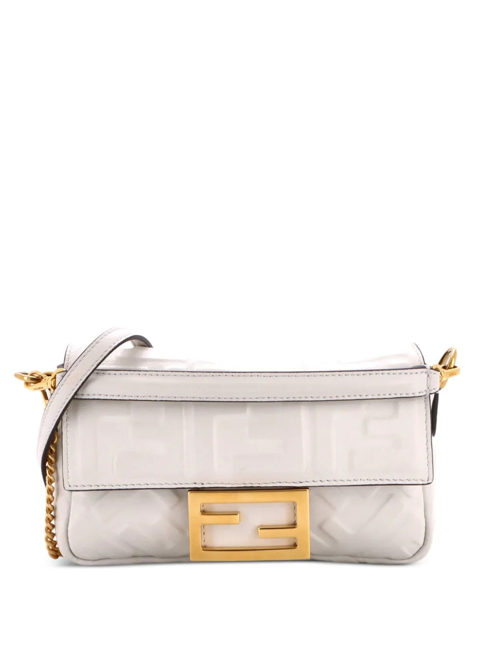 Fendi Pre-Owned Borsa a tracolla Baguette NM mini in pelle goffrata con motivo Zucca - Bianco