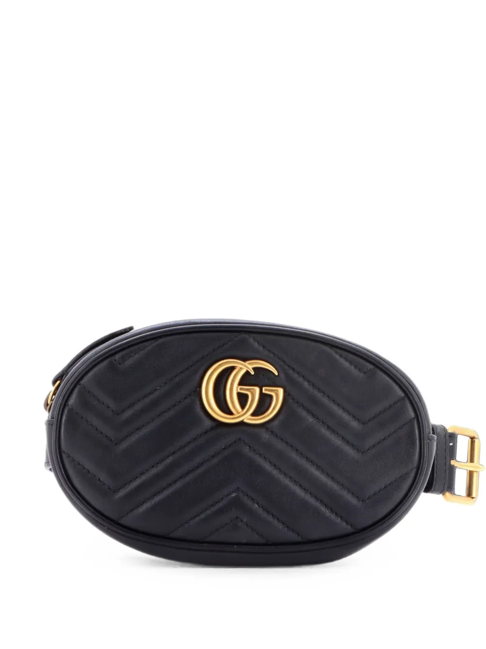 Pre-owned Gucci Gg Marmont Matelasse Leather Belt Bag In Black