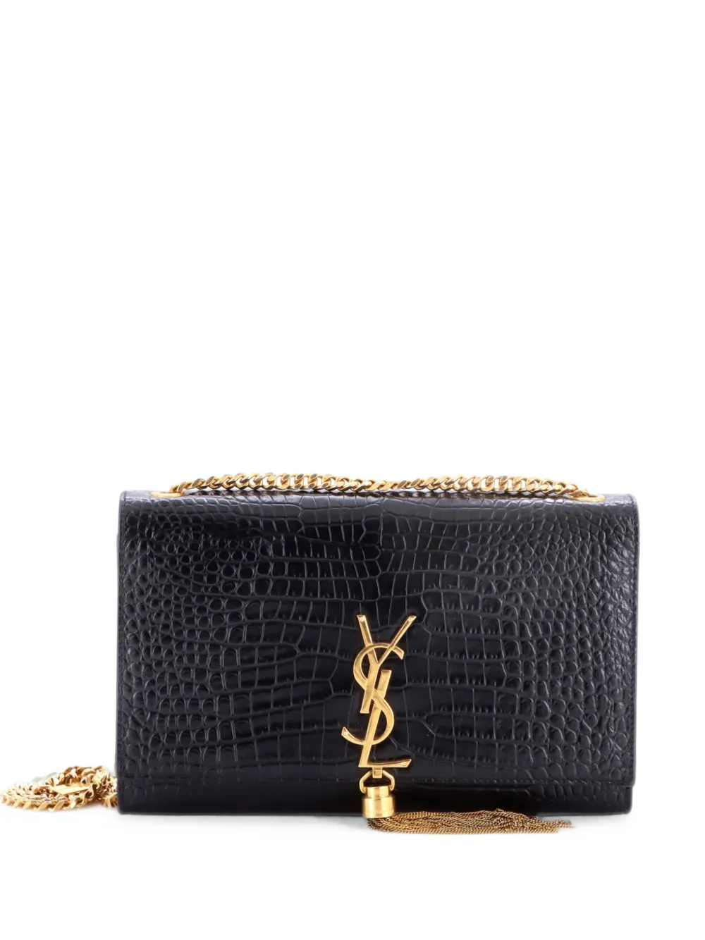 Saint Laurent Pre-Owned Classic Monogram Tassel Crocodile Embossed Leather Medium crossbody bag - Schwarz