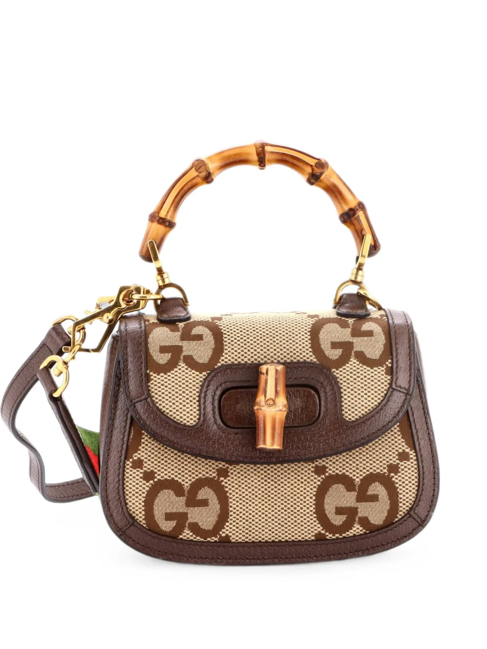 Gucci Pre-Owned Bamboo 1947 Top Handle Bag Jumbo GG Canvas Mini crossbody bag - Marrone
