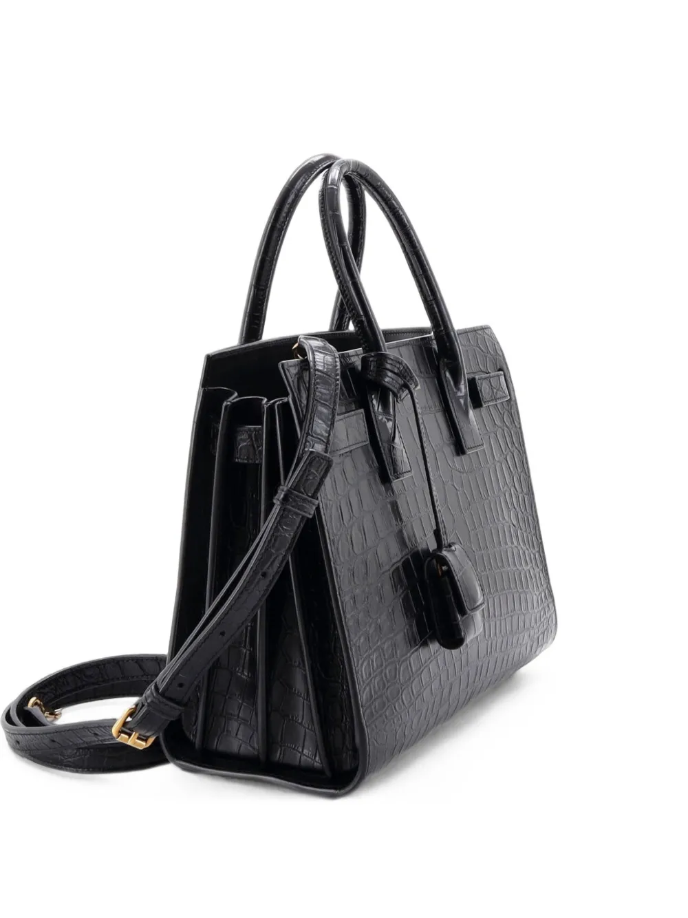 Saint Laurent Pre-Owned Sac de Jour NM Baby Tote Bag mit Kroko-Effekt - Schwarz