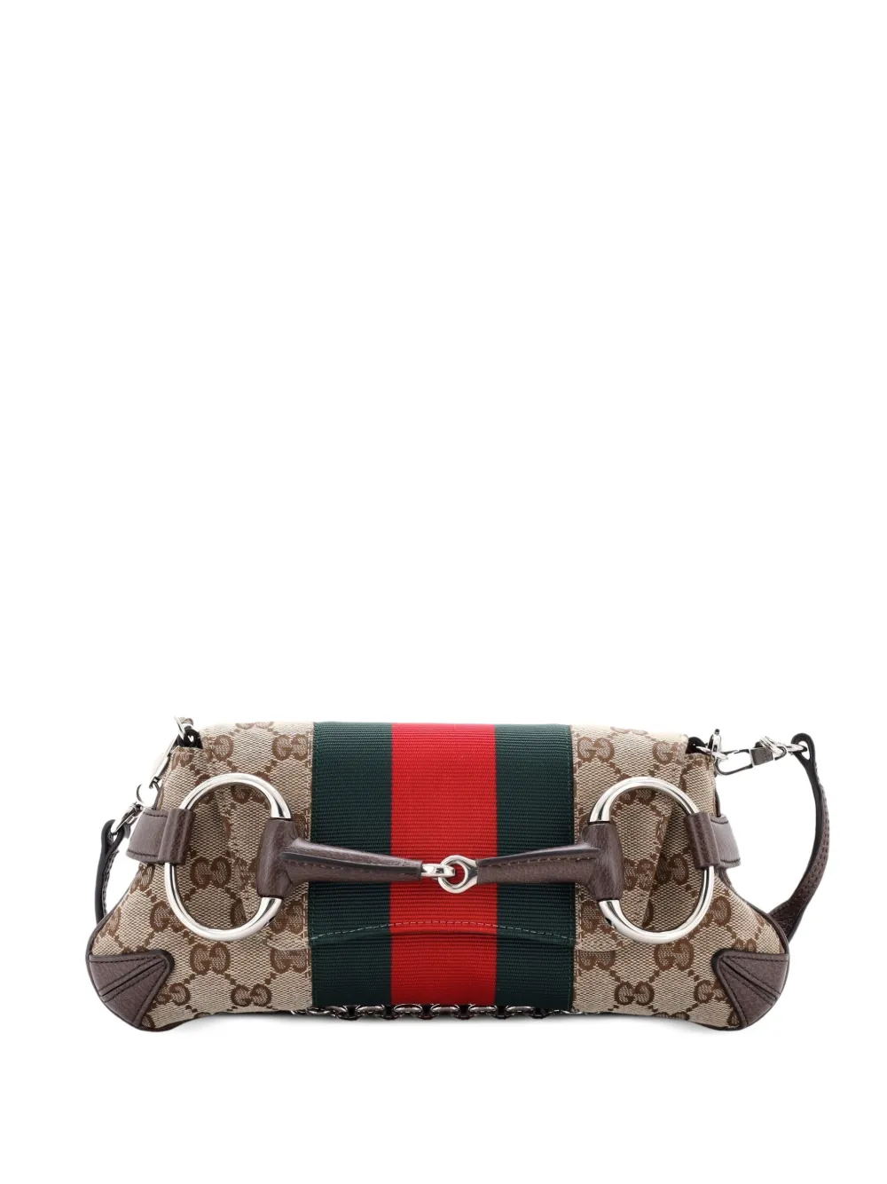 Gucci Pre-Owned Kleine Horsebit NM Web Chain Clutch aus GG Canvas - Braun