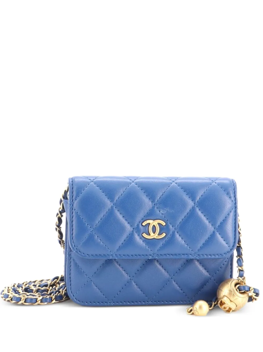 CHANEL Pre-Owned Borsa a tracolla Pearl Crush mini in pelle di agnello trapuntata con battente e catena - Blu