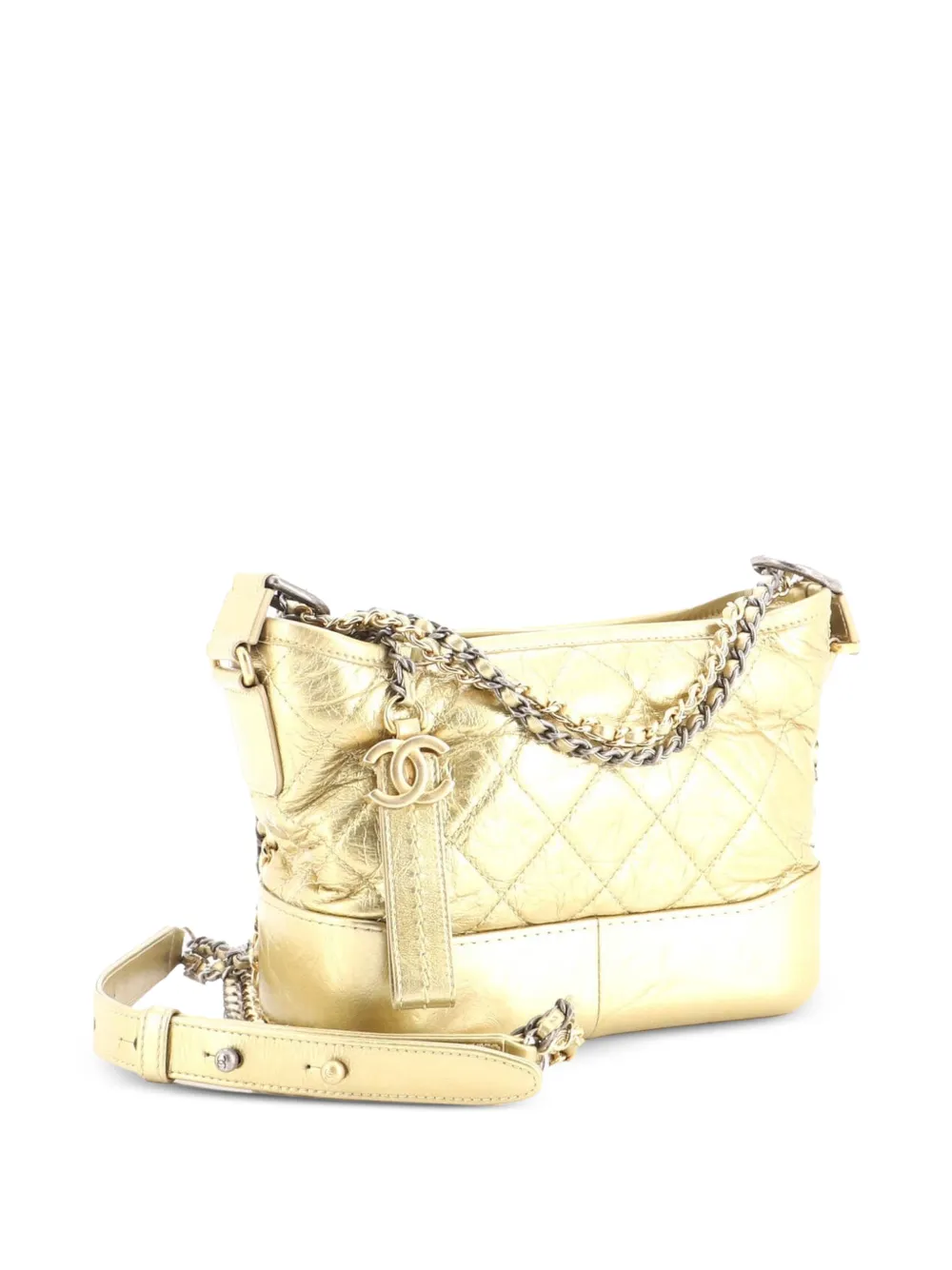 CHANEL Pre-Owned Borsa passepartout Gabrielle piccola in pelle di vitello metallizzata trapuntata - Oro