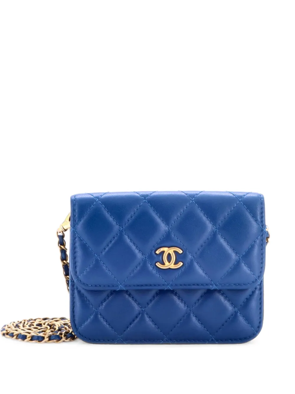 Pre-owned Chanel Pearl Crush Flap Clutch With Chain Quilted Lambskin Mini Crossbody Bag In Blue