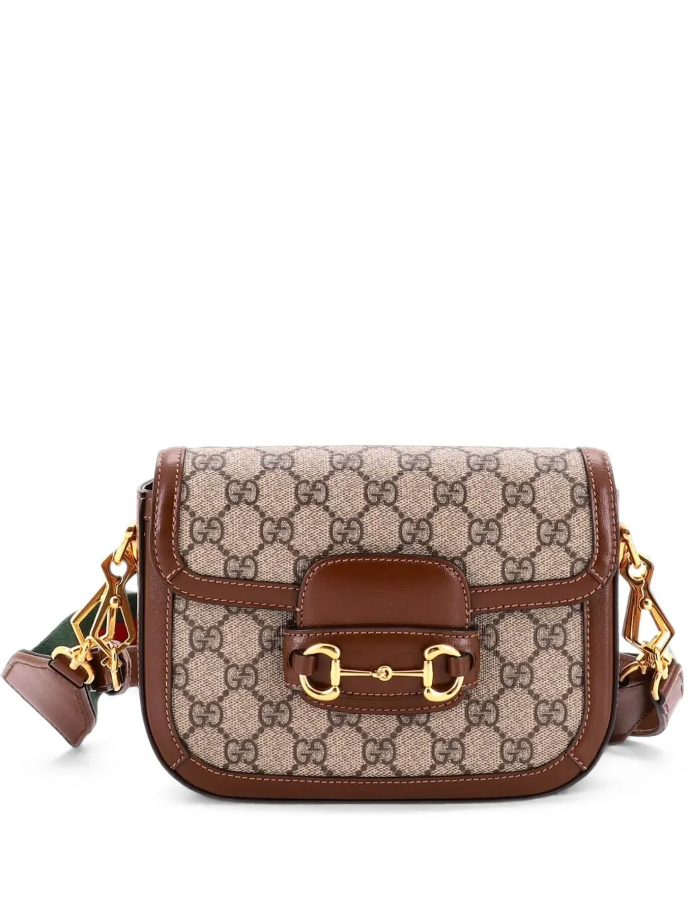 Gucci Pre-Owned Borsa a tracolla Horsebit 1955 mini in tela cerata GG e pelle - Marrone
