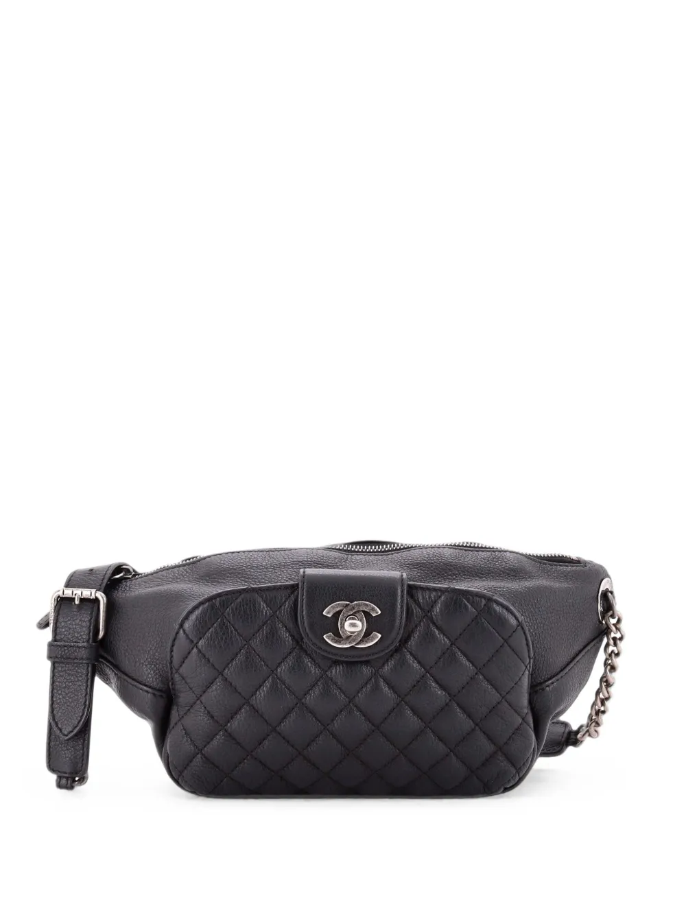 Pre-owned Chanel Casual Rock Waist Bag Quilted Calfskin Belt Bag In Black