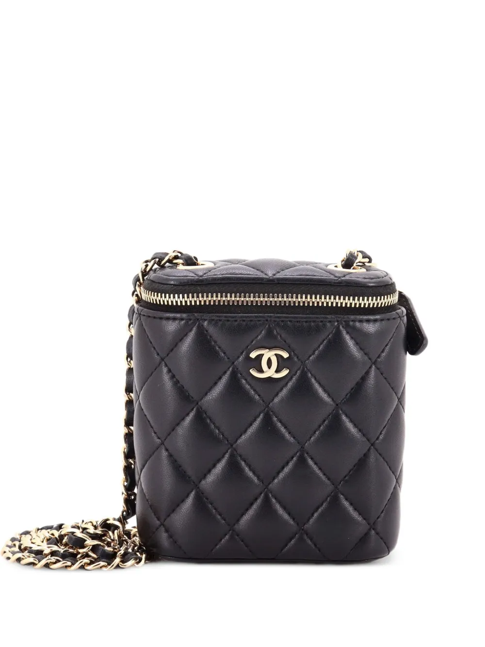 CHANEL Pre-Owned Vertical Classic Vanity Case with Chain Quilted Lambskin Small clutch bag - Black