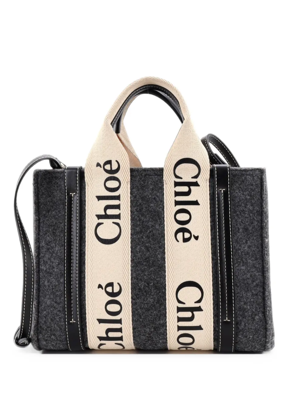 Chloé Pre-Owned grand sac cabas en feutre recyclé à finitions en cuir et toile Woody - Gris