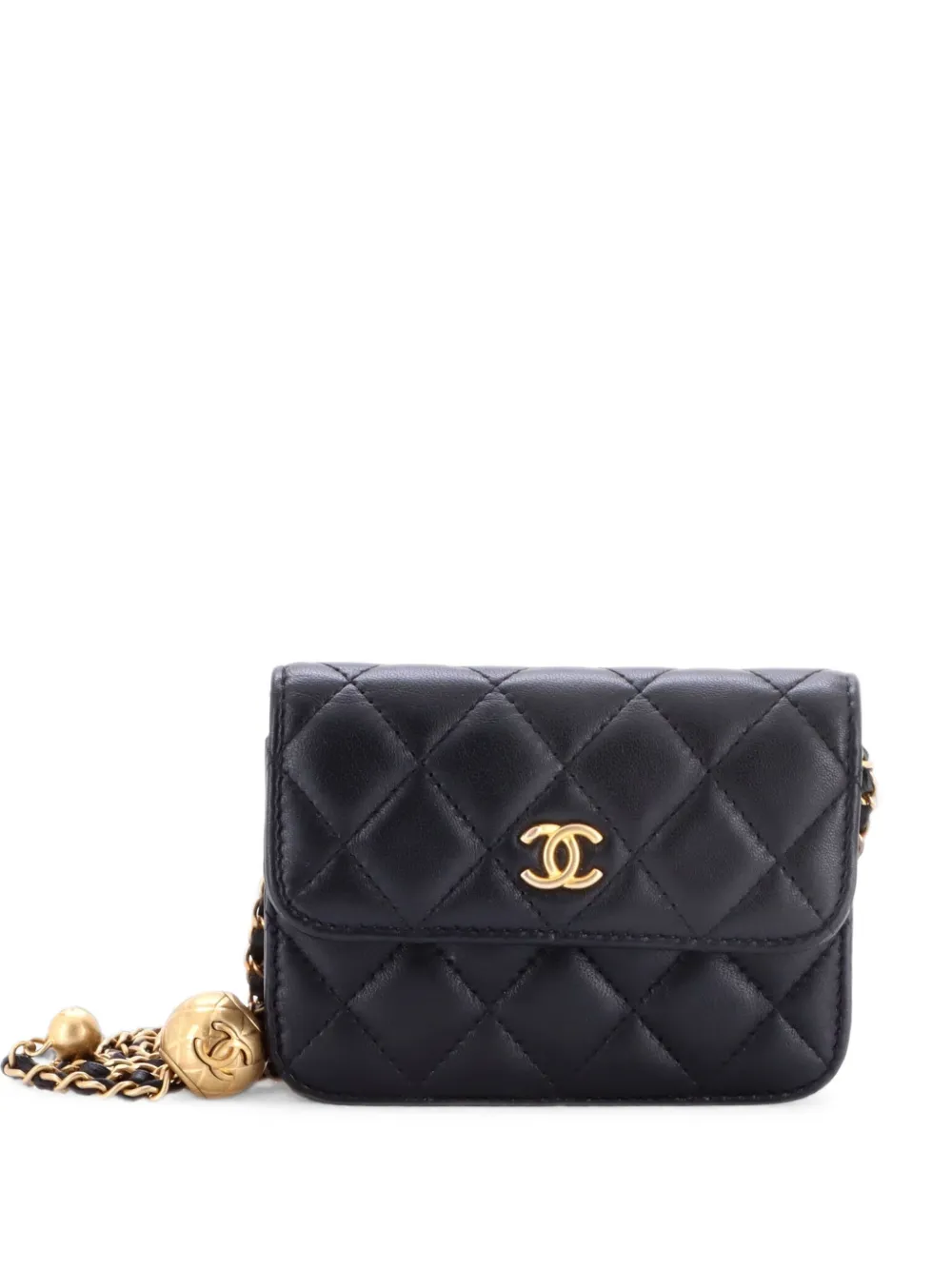 Pre-owned Chanel Pearl Crush Flap Clutch With Chain Quilted Lambskin Mini Crossbody Bag In Black