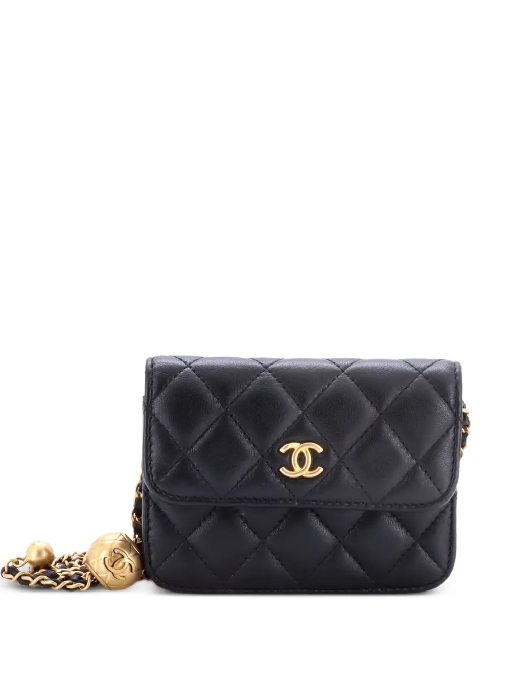 CHANEL Pre-Owned Borsa a tracolla Pearl Crush mini in pelle di agnello trapuntata con battente e catena - Nero