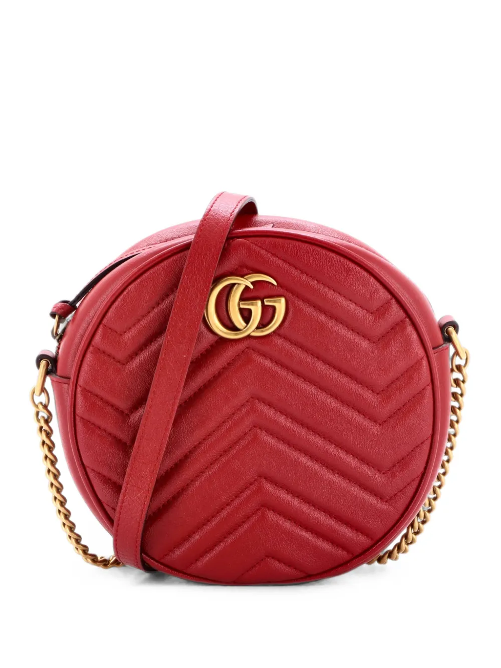 Gucci Pre-Owned Borsa a tracolla GG Marmont mini tonda in pelle matelassé - Rosso