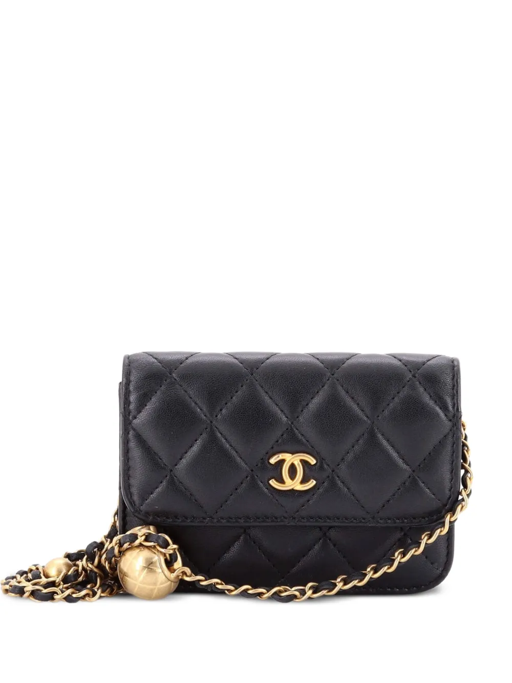 CHANEL Pre-Owned Borsa a tracolla Pearl Crush mini in pelle di agnello trapuntata con battente e catena - Nero