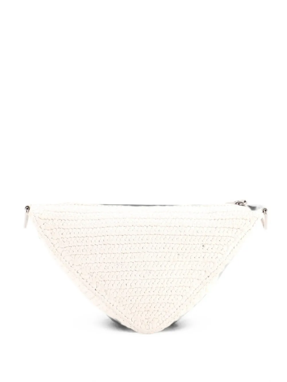 Pre-owned Prada Triangle Logo Zip Crochet Raffia Small Crossbody Bag In White