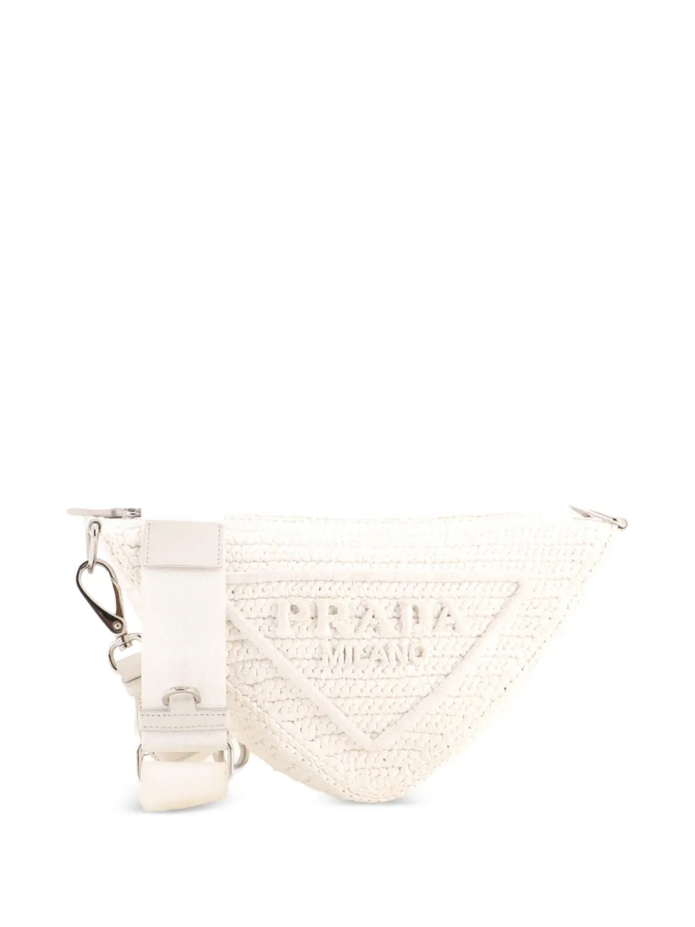 Prada Pre-Owned Triangle Logo Zip Crochet Raffia Small crossbody bag - Bianco