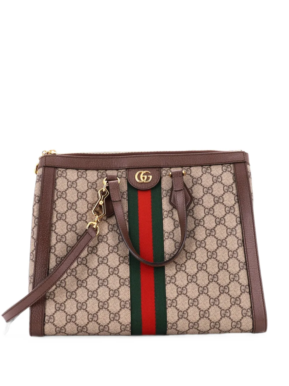 Gucci Pre-Owned Borsa tote Ophidia media in tela cerata GG con manico - Marrone
