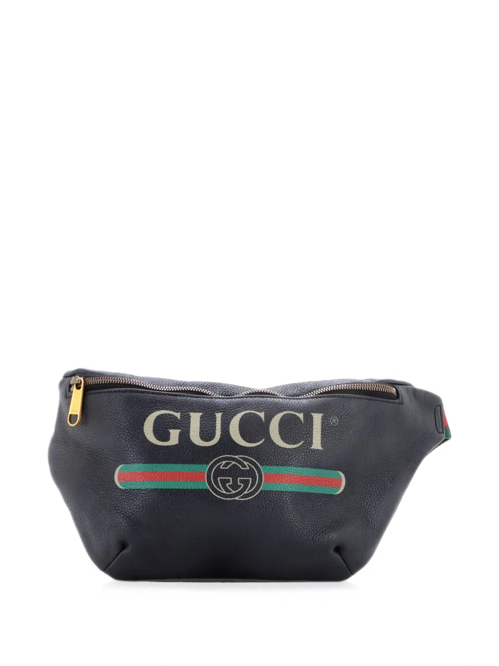 Pre-owned Gucci Logo Printed Leather Medium Belt Bag In Black