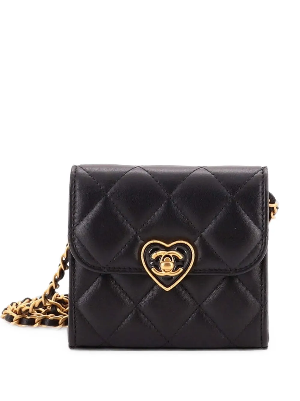 CHANEL Pre-Owned Coco Love CC Heart Clutch with Chain Quilted Lambskin Mini crossbody bag - Nero