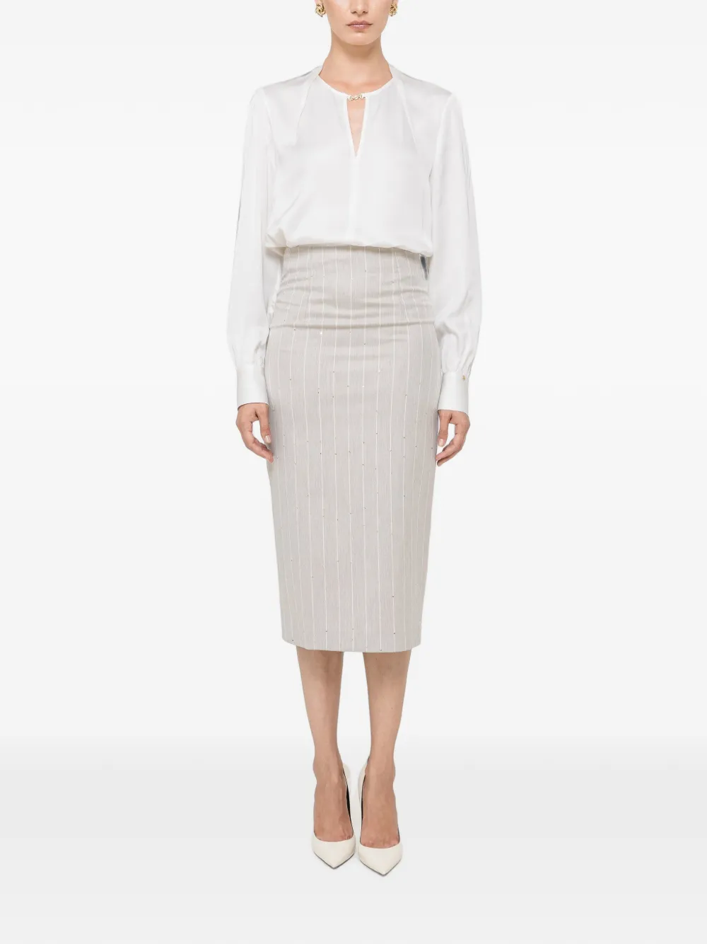 NISSA Satijnen viscose top met V-hals Wit