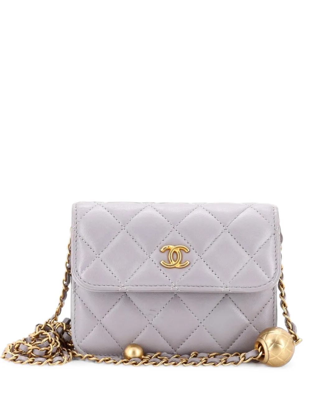 CHANEL Pre-Owned Pearl Crush Flap Clutch with Chain Quilted Lambskin Mini crossbody bag - Grigio