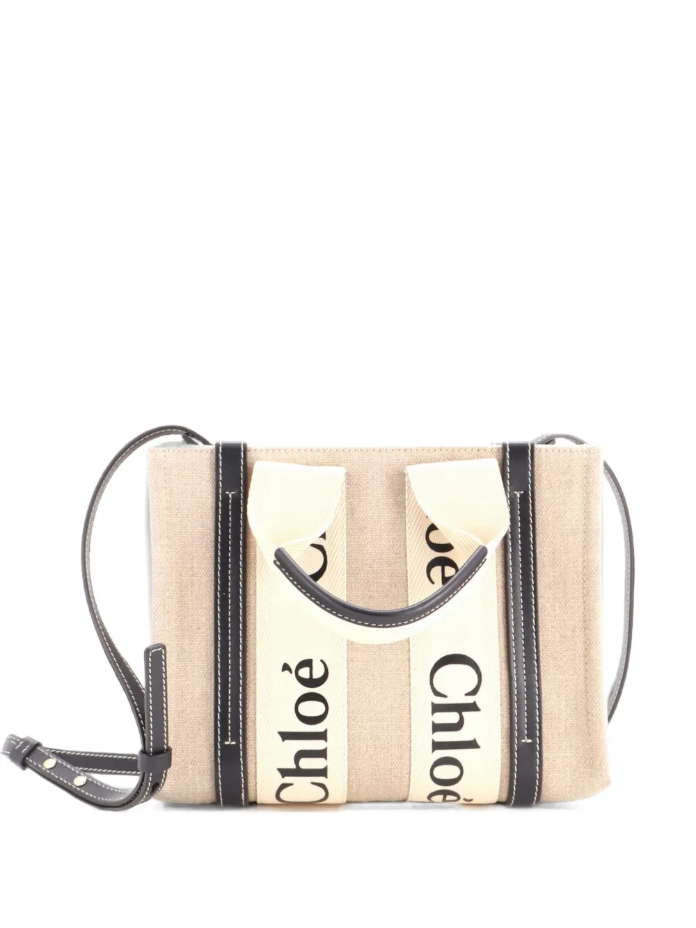 Chloé Pre-Owned Woody Canvas with Leather Small tote bag - Nero