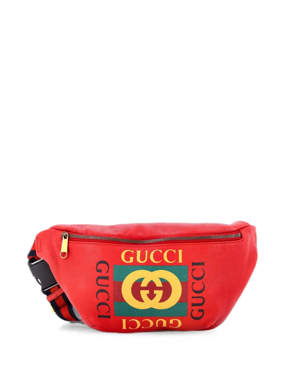 Pre-owned Gucci Logo Printed Leather Medium Belt Bag In Red