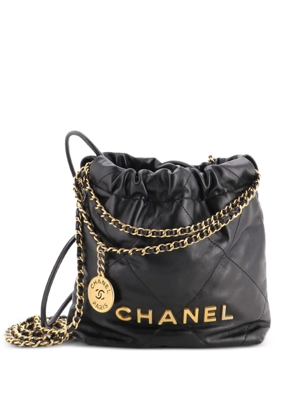 CHANEL Pre-Owned 22 Chain Hobo Quilted Calfskin Mini crossbody bag - Nero