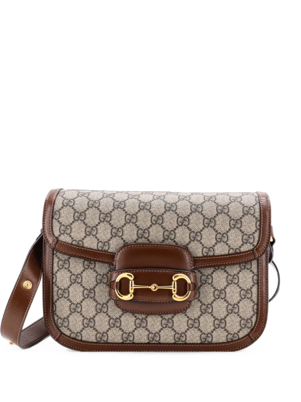 Gucci Pre-Owned Horsebit 1955 Shoulder Bag GG Coated Canvas with Leather Small crossbody bag - Marrone