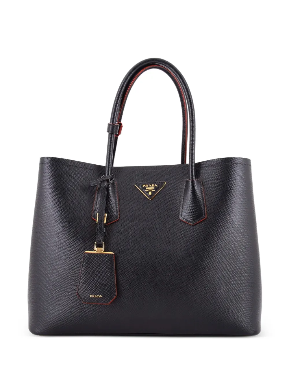 Prada Pre-Owned Mittelgroße Cuir Double Tote Bag aus Saffiano-Leder - Schwarz